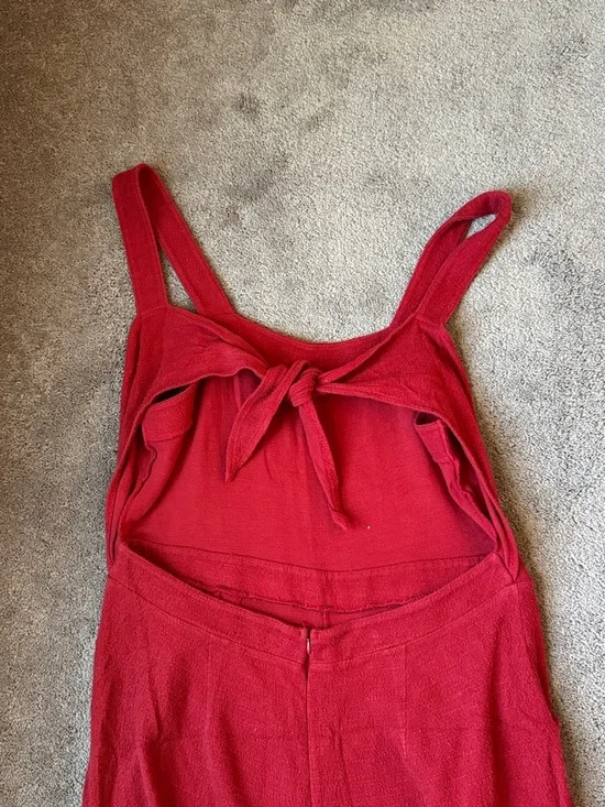 Madewell Texture & Thread Red Apron Bow-Back Jumpsuit SIZE 16 - Picture 9 of 10